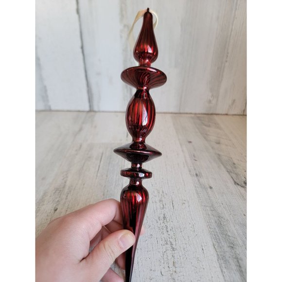 Long abstract red blown glass ornament Xmas - Picture 4 of 5